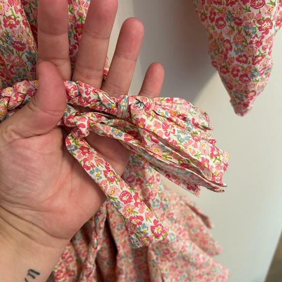 Storia Anthropologie Pink Floral Mini Dress, Belt, Balloon Sleeve, Small - Picture 7 of 8
